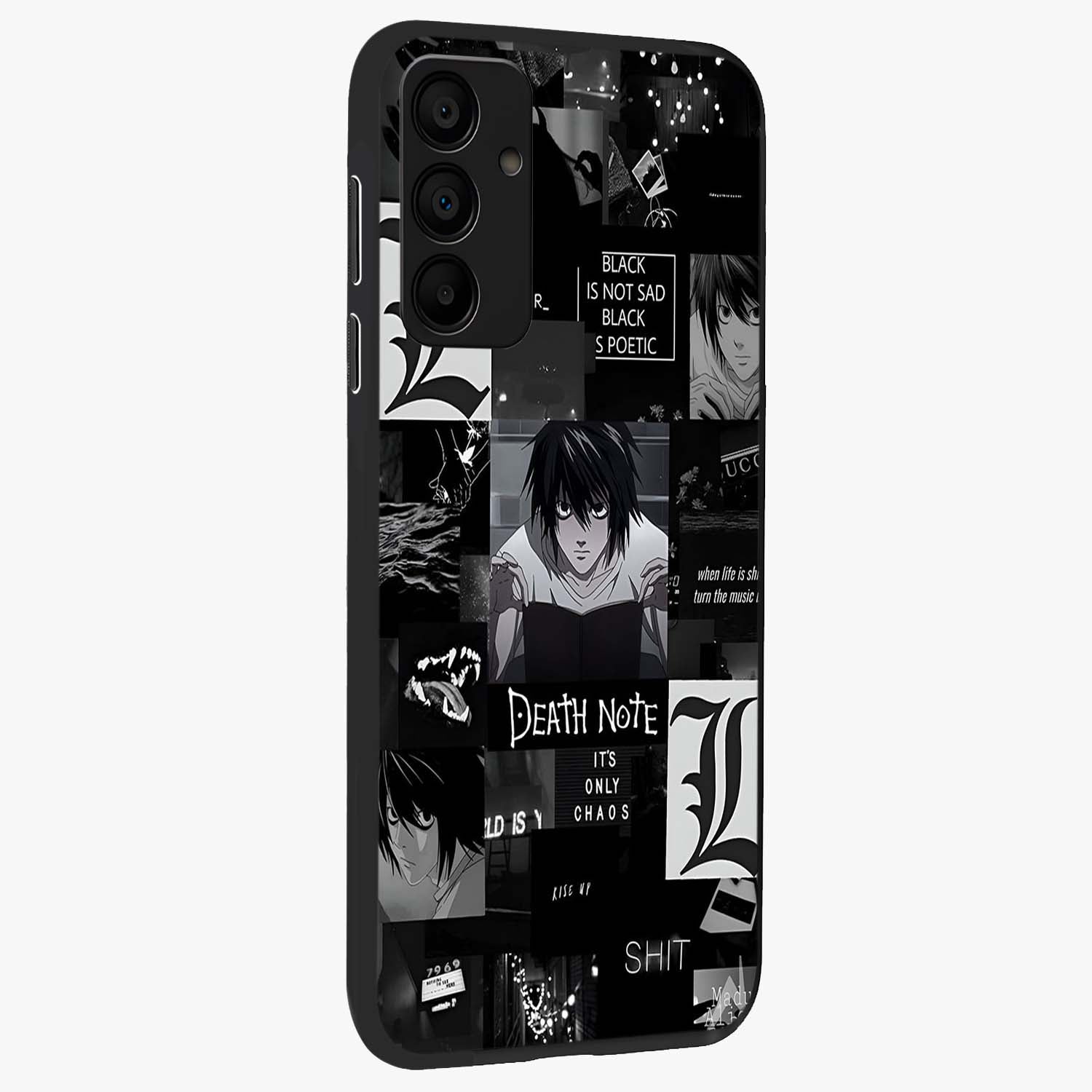 Midnight Chaos Mind Glass Case upright view showcasing expressive abstract artwork with bold dark theme.
