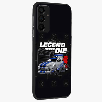 Midnight Racing Legacy Glass Case upright view showcasing powerful racing artwork with modern sports theme.
