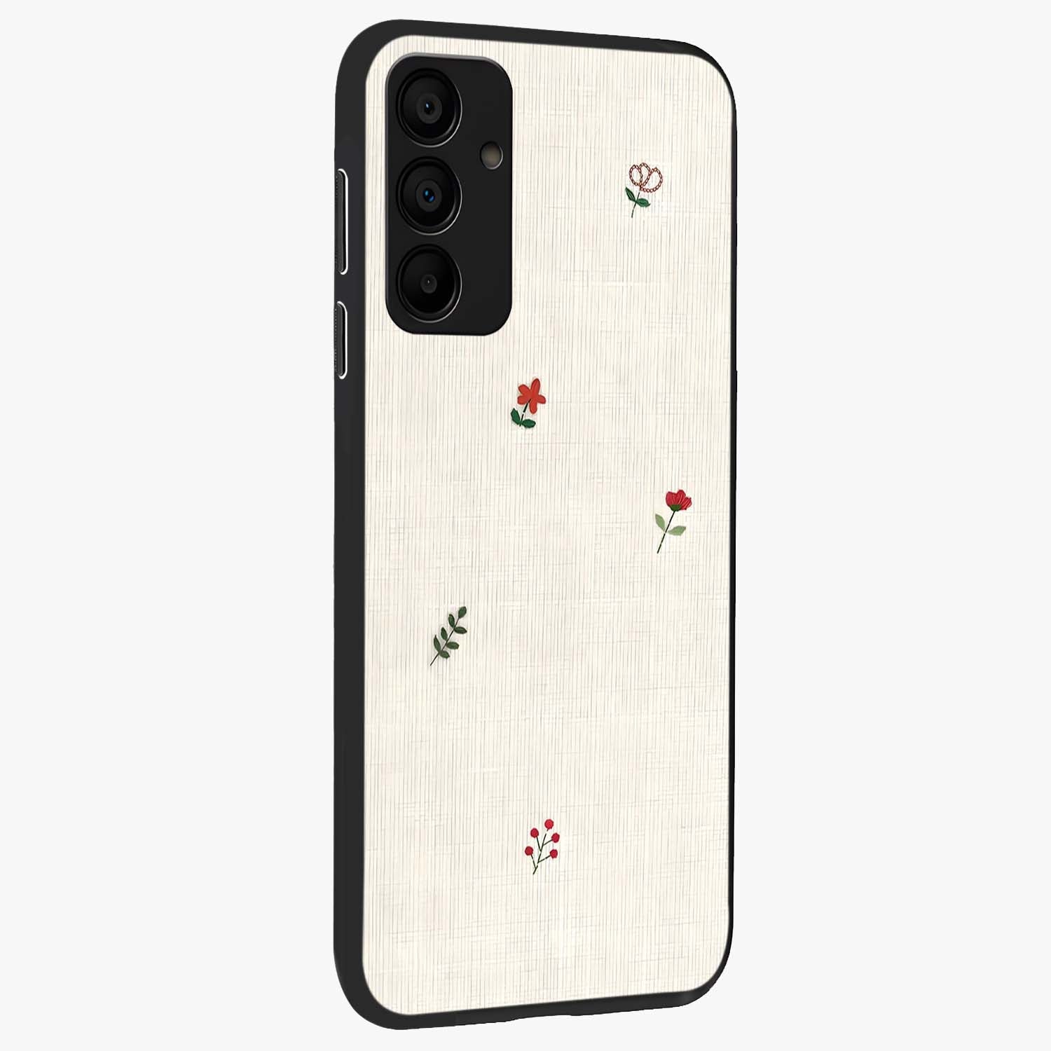 Minimalistic Blue With White Flower Pattern Glass Case upright view showcasing clean white flower artwork with calming blue theme.