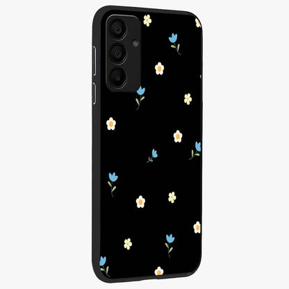Minimal Petal Whispers Glass Case upright view showcasing elegant floral artwork with modern minimalist style.