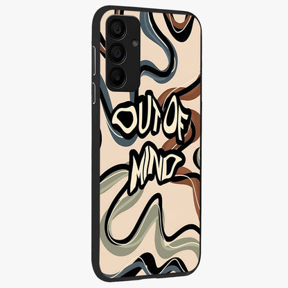 Out Of Mind Glass Case upright view showcasing striking typography artwork with edgy conceptual theme.