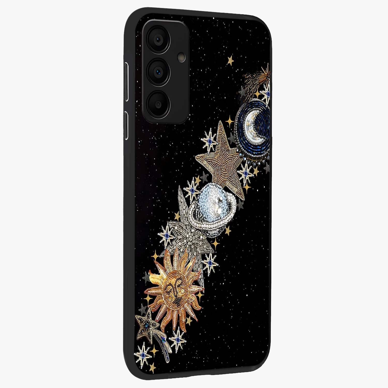Pearls Universe Object Glass Case upright view showcasing decorative pearl themed artwork with cosmic elegance.