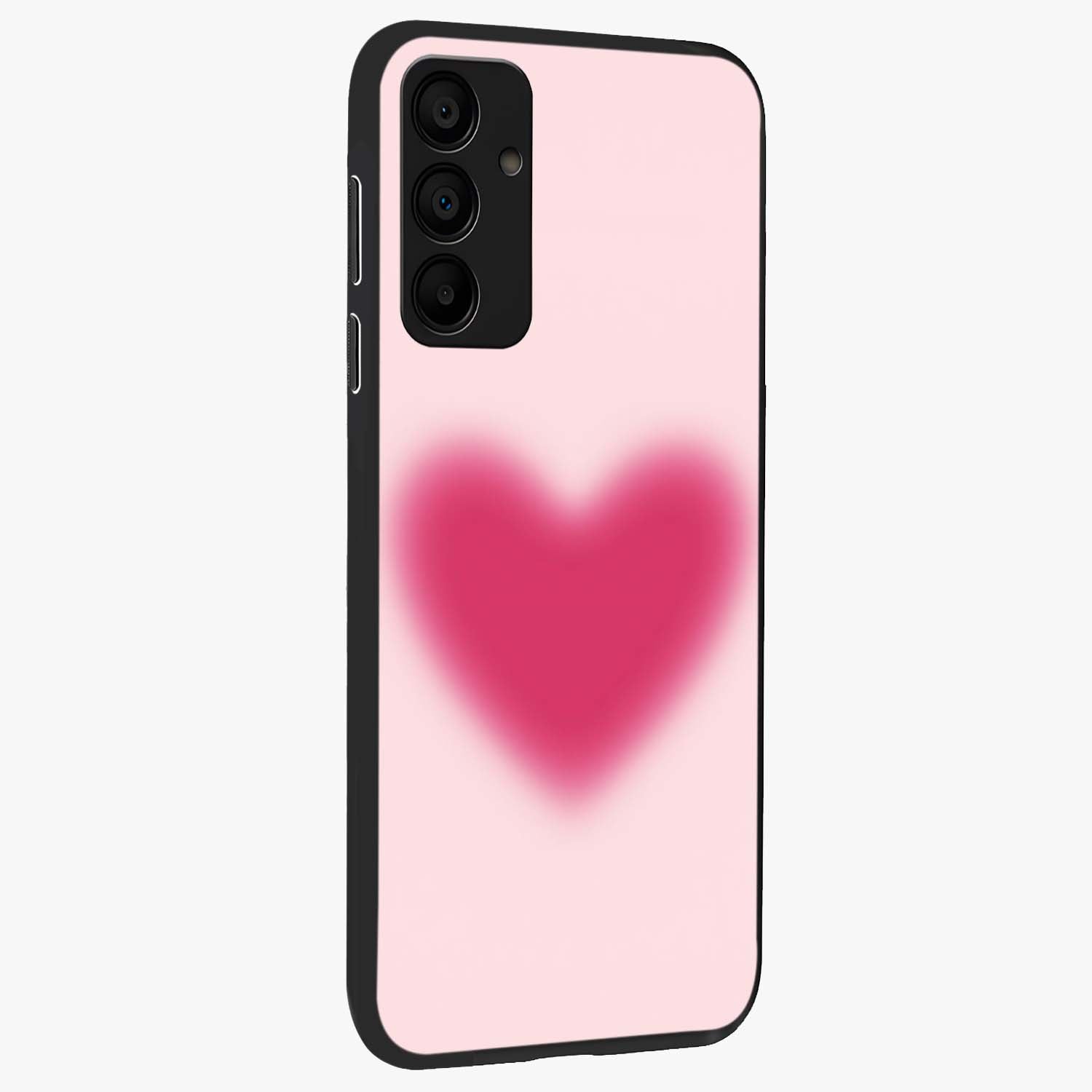 Pink Aura Heart Glass Case upright view showcasing romantic heart artwork with soft pastel theme.