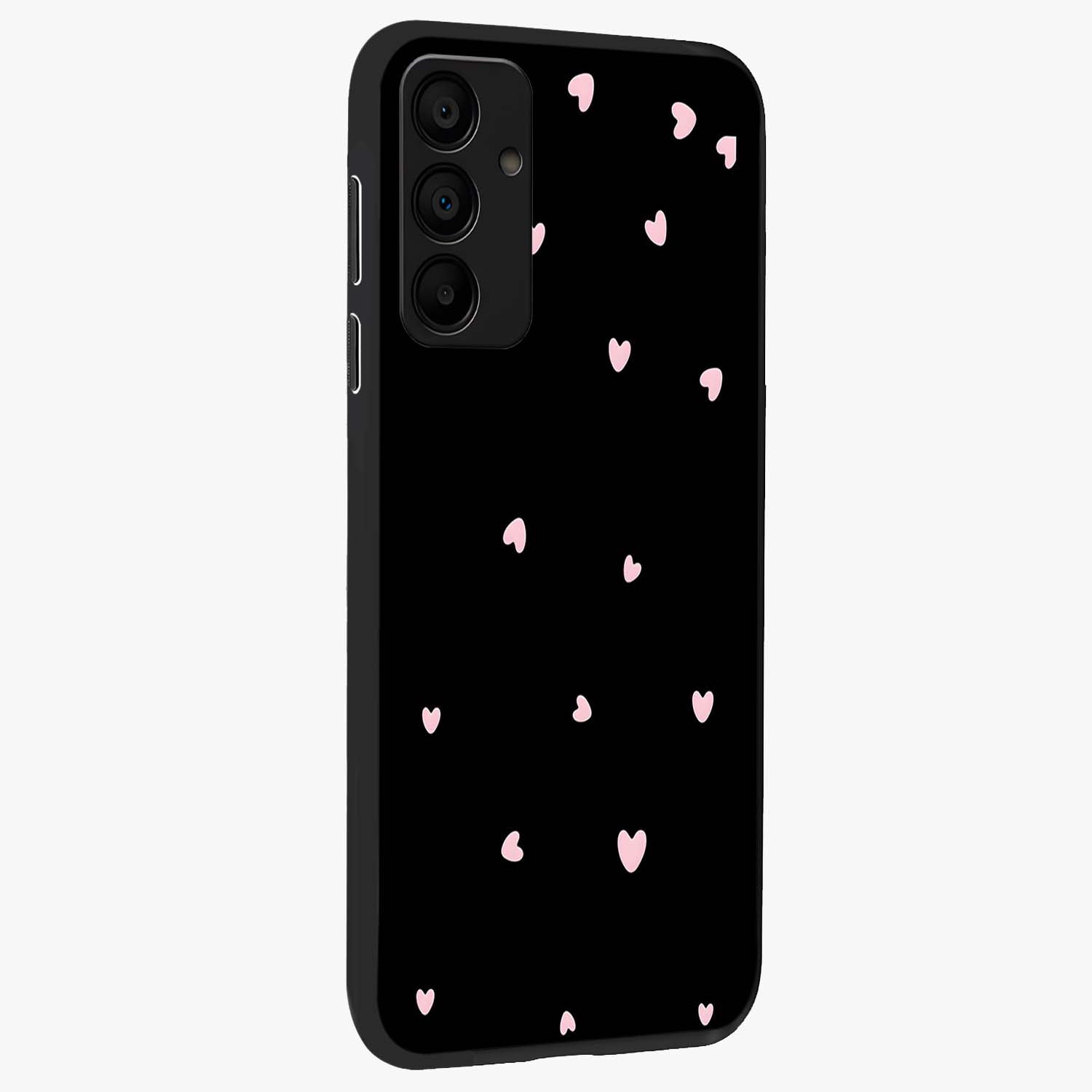 Pink Love Drops Glass Case upright view showcasing charming heart drop artwork with romantic playful theme.