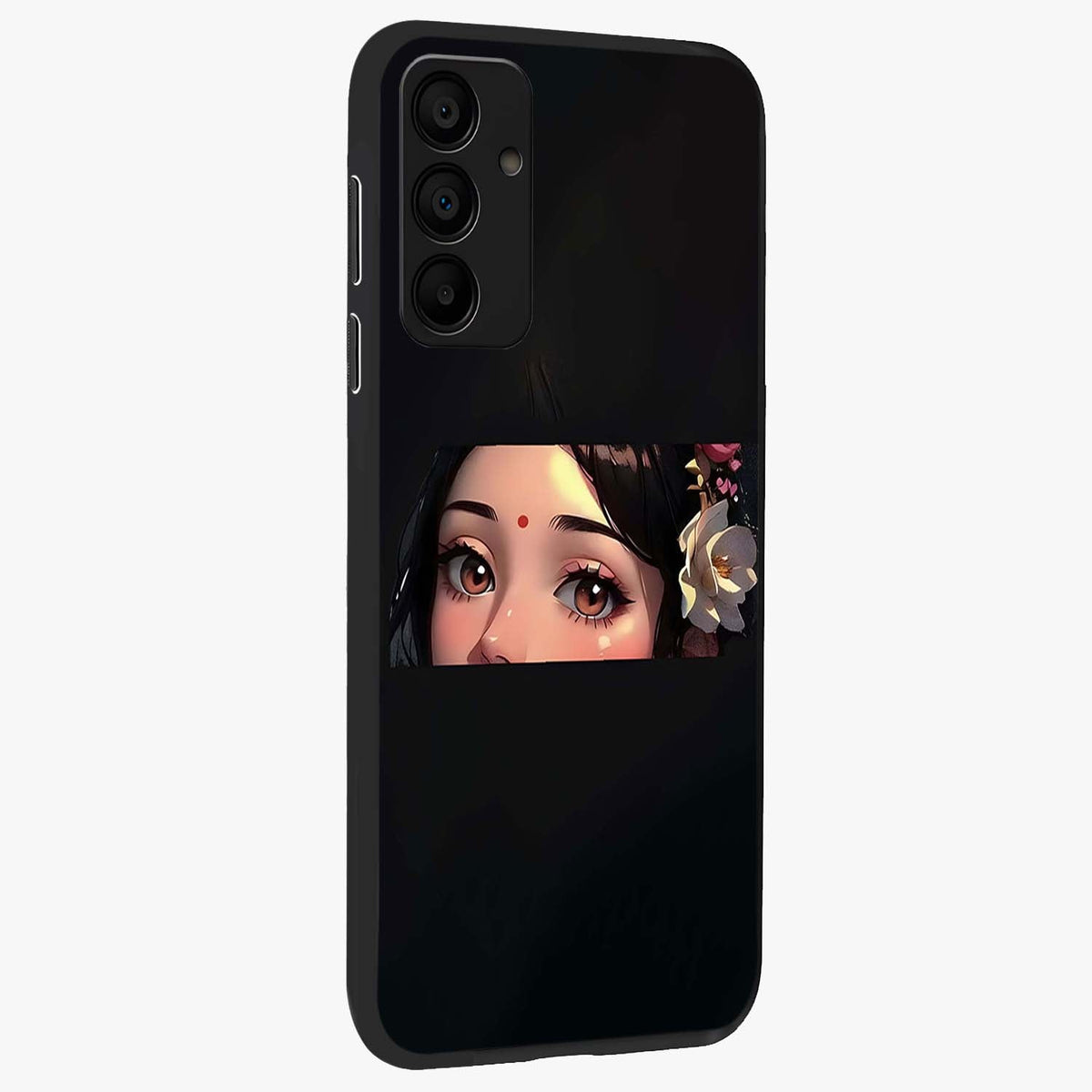 Radha Divine Embrace Glass Case upright view showcasing sacred Radha themed artwork with peaceful devotional style.