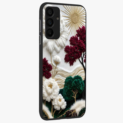 Radiant Bloom Elegance Glass Case upright view showcasing decorative flower artwork with refined botanical theme.
