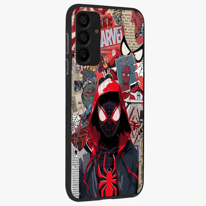 Spider Collage Street Glass Case upright view showcasing bold superhero artwork with urban street theme.