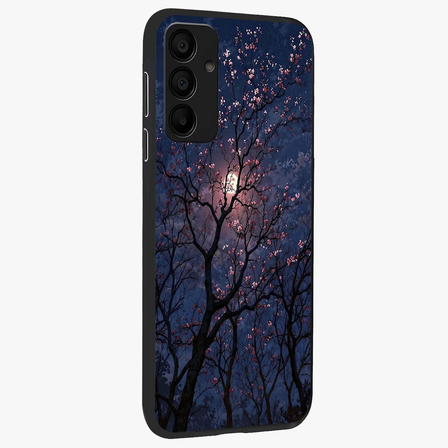 Twilight Sakura Serenade Glass Case upright view showcasing beautiful cherry blossom artwork with serene evening theme.