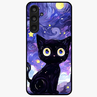 Abstract Cat Art Glass Case showing flat back view with artistic cat illustration and glossy glass finish.