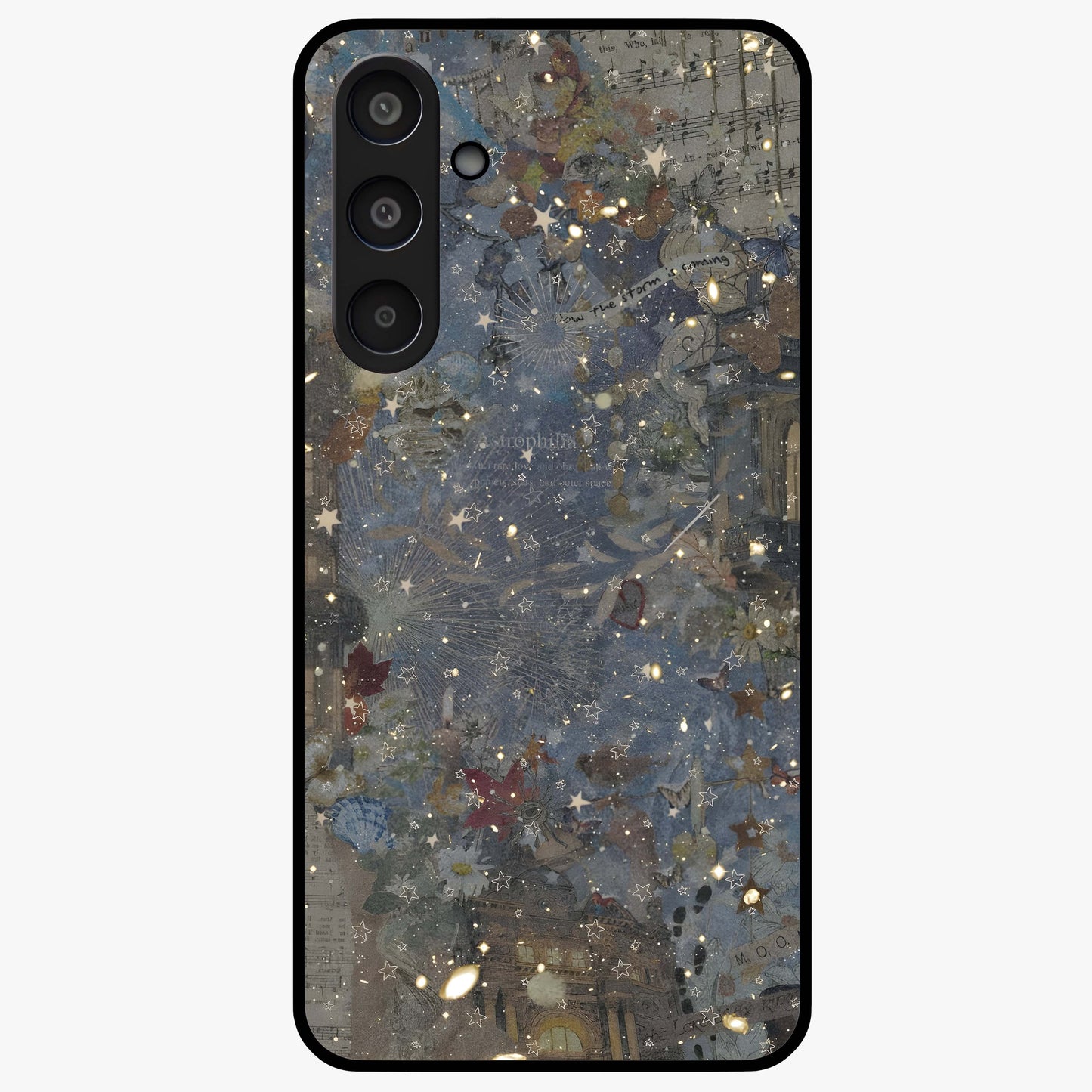 Aesthetic Astrolophia Glass Case showing flat back view with dreamy aesthetic design and glossy glass finish.