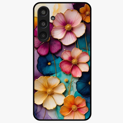 Artlyn Grace Flower Pattern Glass Case showing flat back view with elegant floral pattern artwork and glossy glass finish.