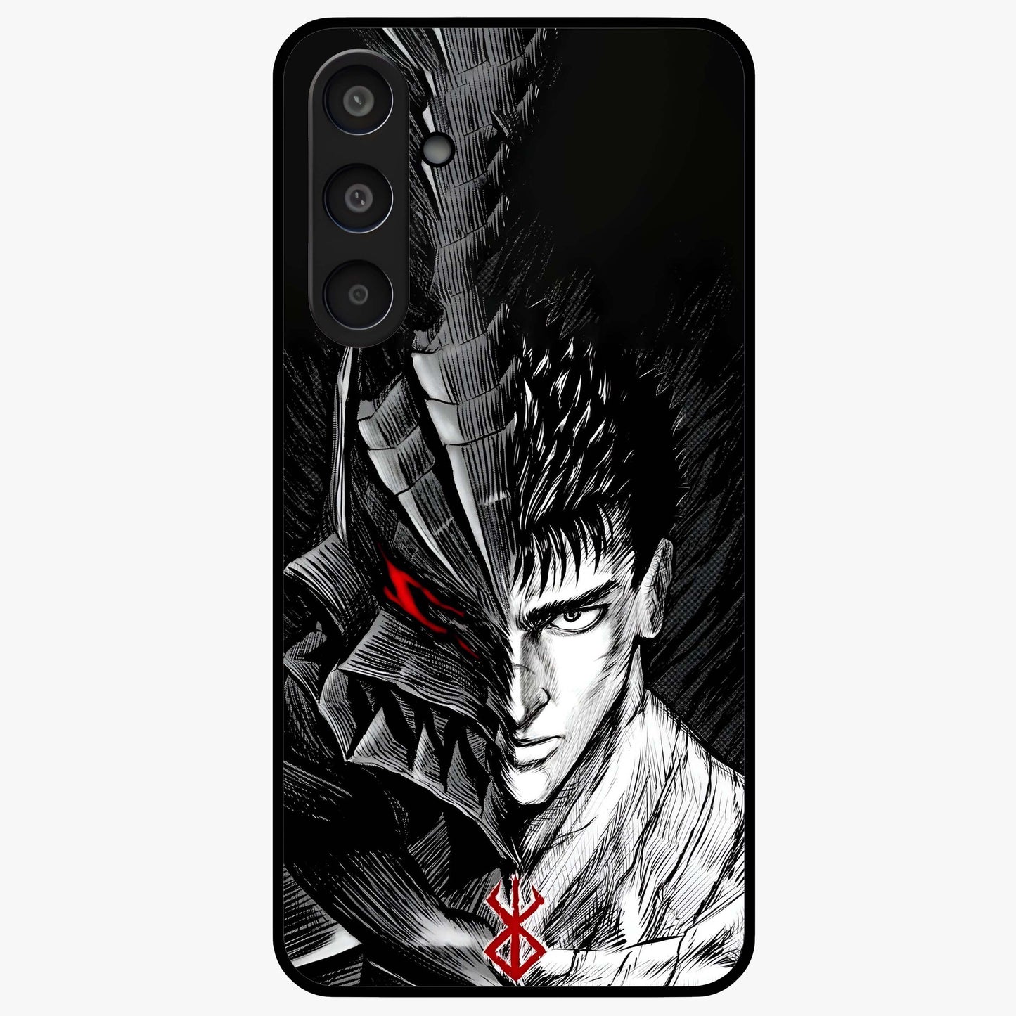 Berserker Blood Oath Glass Case showing flat back view with fierce warrior inspired artwork and glossy glass finish.