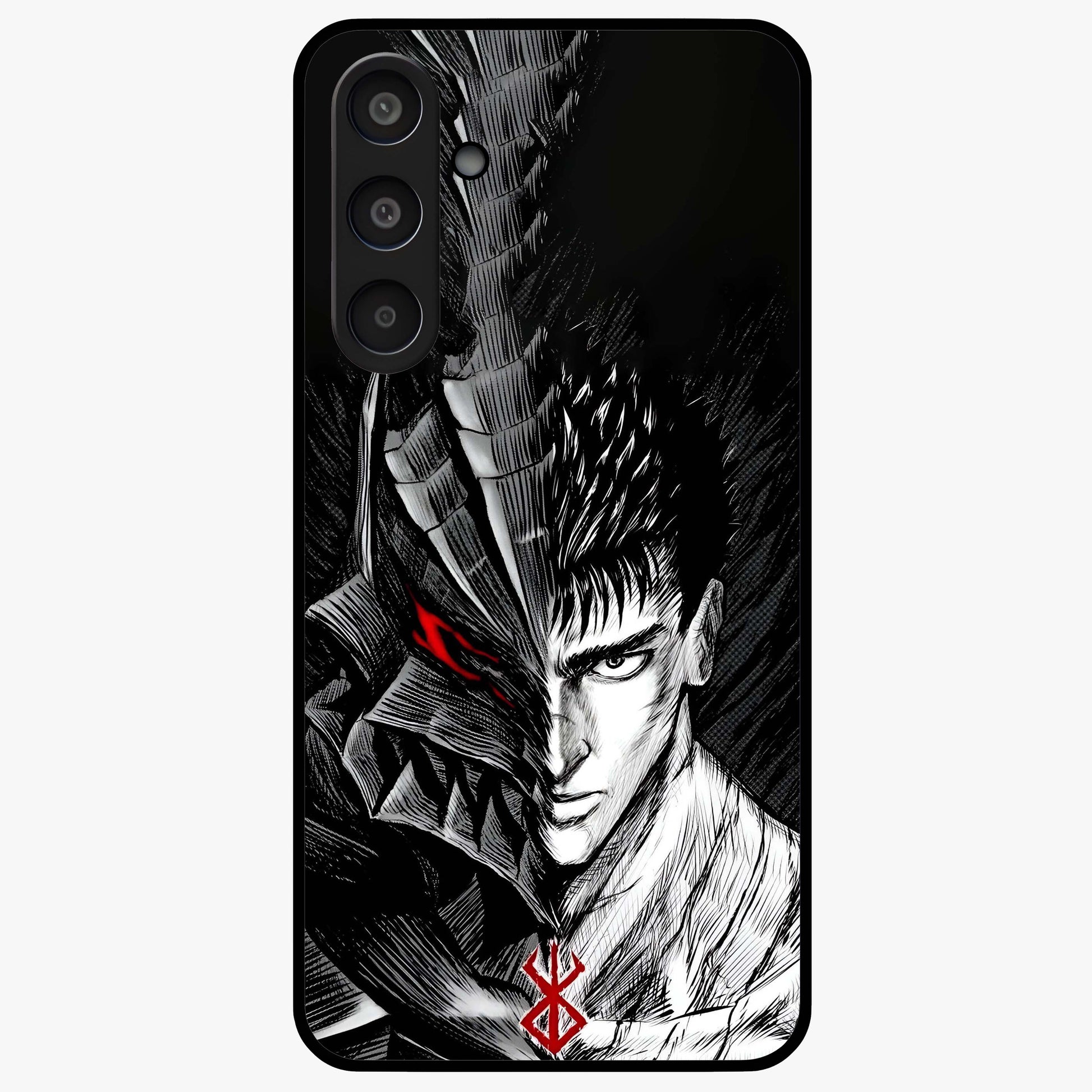 Berserker Blood Oath Glass Case showing flat back view with fierce warrior inspired artwork and glossy glass finish.