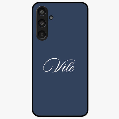 Blue Background Personalized Custom Name Glass Case showing flat back view with minimal blue background and custom name design.