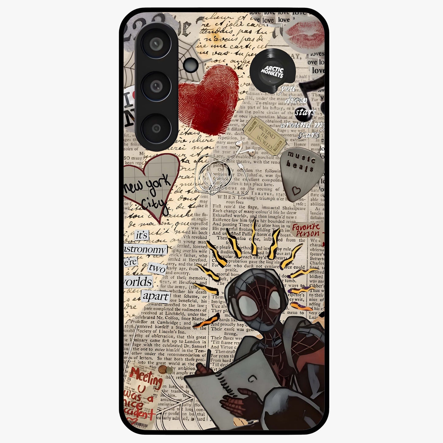 City Dream Sketch Glass Case showing flat back view with artistic city skyline sketch artwork and glossy glass finish.