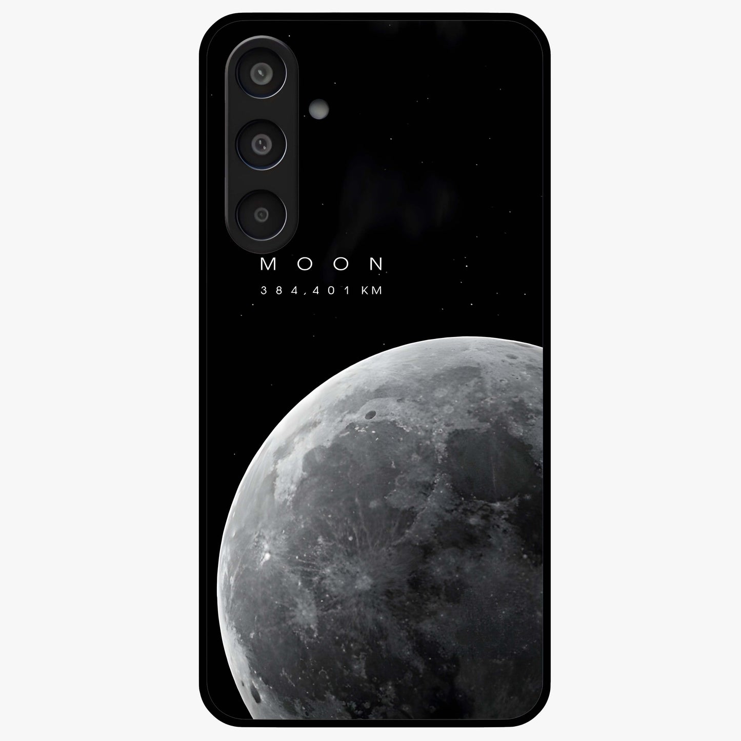 Cosmic Moon Glow Glass Case showing flat back view with glowing moon artwork and glossy glass finish.