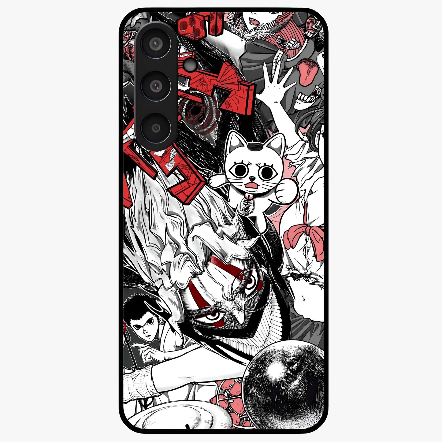Crimson Chaos Panel Glass Case showing flat back view with bold crimson abstract artwork and glossy glass finish.