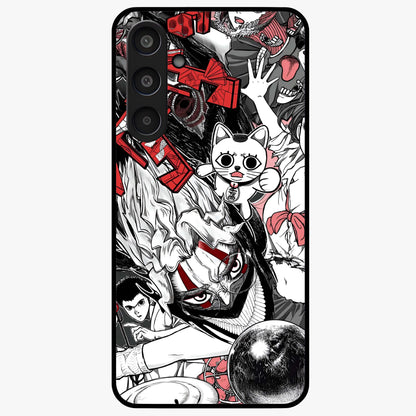 Crimson Chaos Panel Glass Case showing flat back view with bold crimson abstract artwork and glossy glass finish.