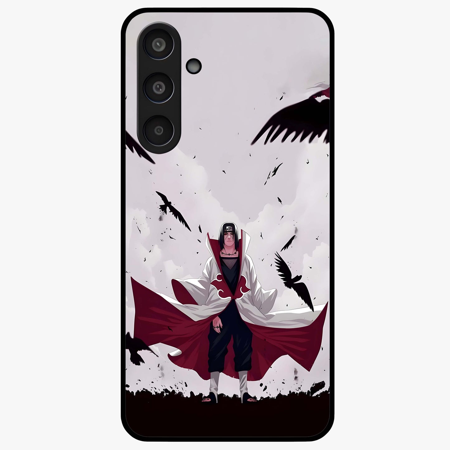Crimson Crow Ascension Glass Case showing flat back view with mystical crow artwork and glossy glass finish.
