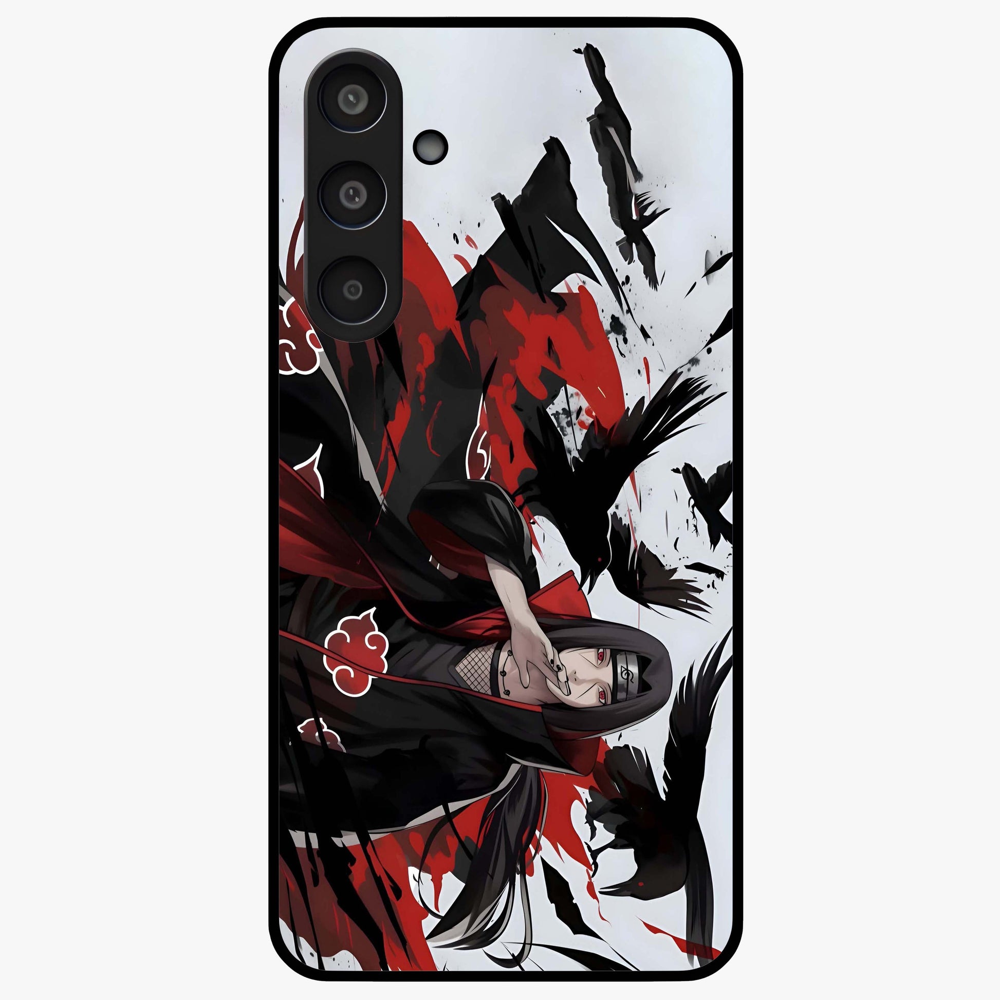 Crimson Crow Illusion Glass Case showing flat back view with artistic crow illusion artwork and glossy glass finish.