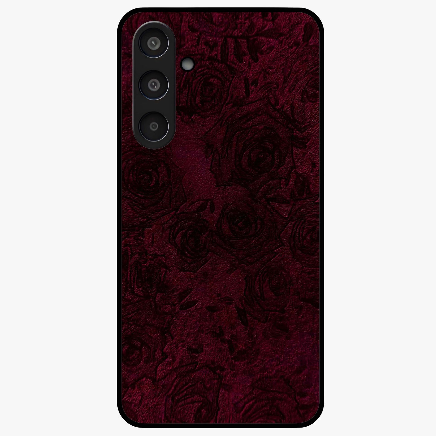 Crimson Fade Flow Glass Case showing flat back view with flowing crimson gradient artwork and glossy glass finish.