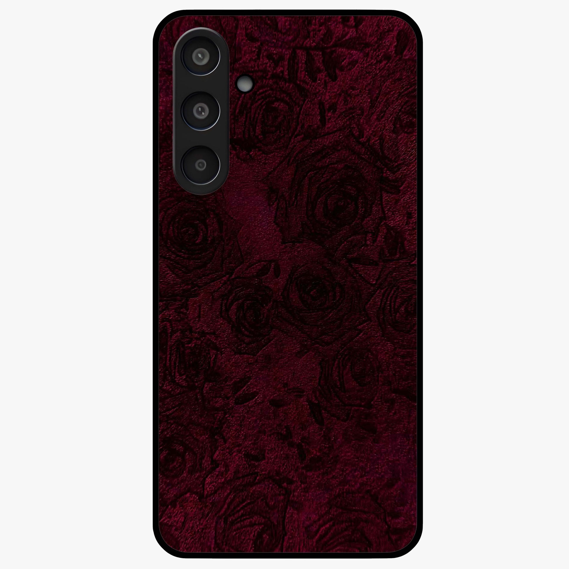 Crimson Fade Flow Glass Case showing flat back view with flowing crimson gradient artwork and glossy glass finish.