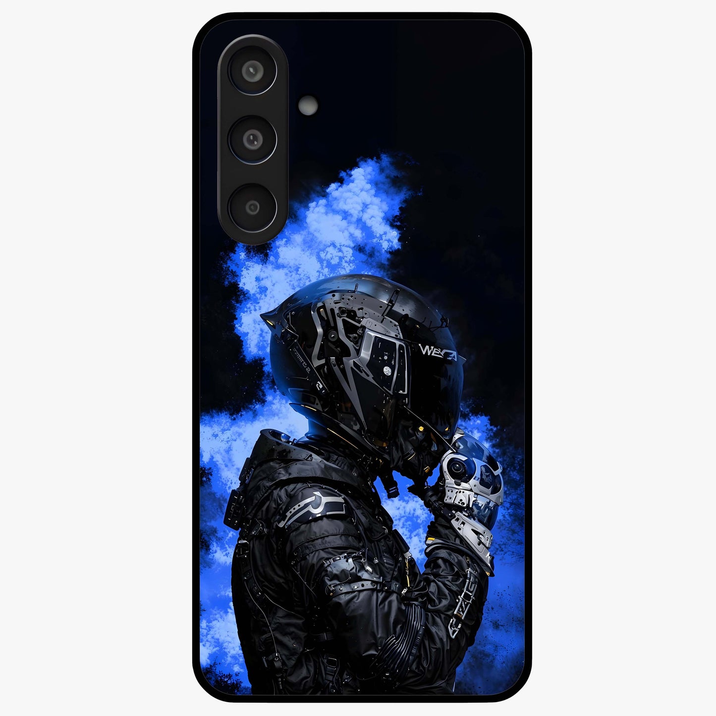 Cyber Sentinel Protocol Glass Case showing flat back view with futuristic cyber themed artwork and glossy glass finish.