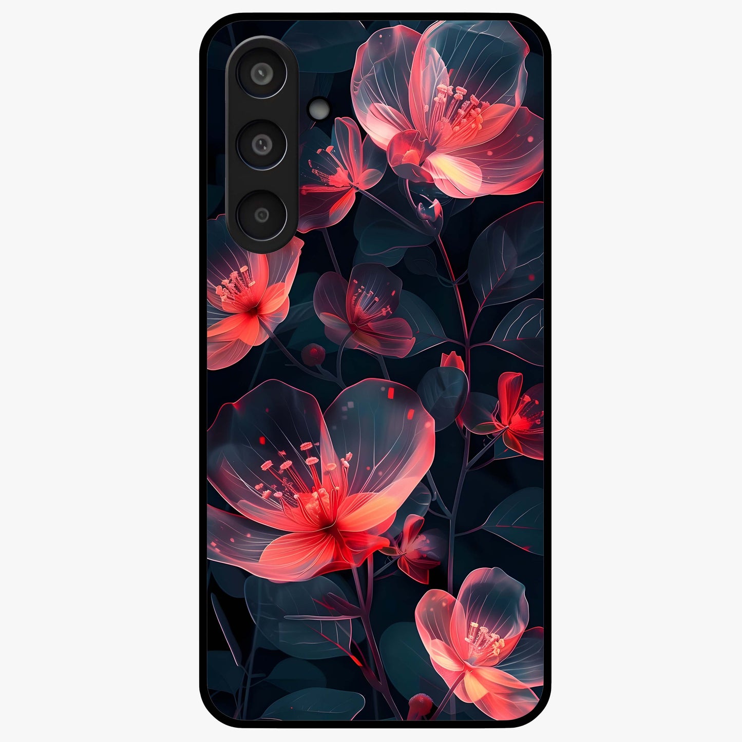 Dark Shade of Flower Glass Case showing flat back view with elegant dark floral artwork and glossy glass finish.