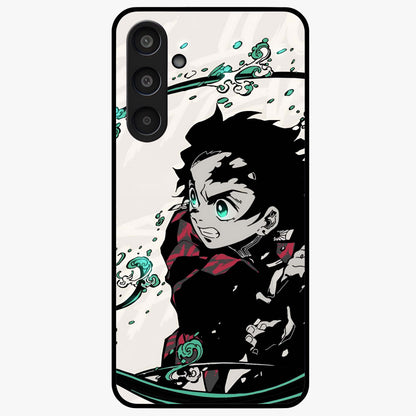 Demon Slayer Glass Case showing flat back view with bold anime inspired artwork and glossy glass finish.