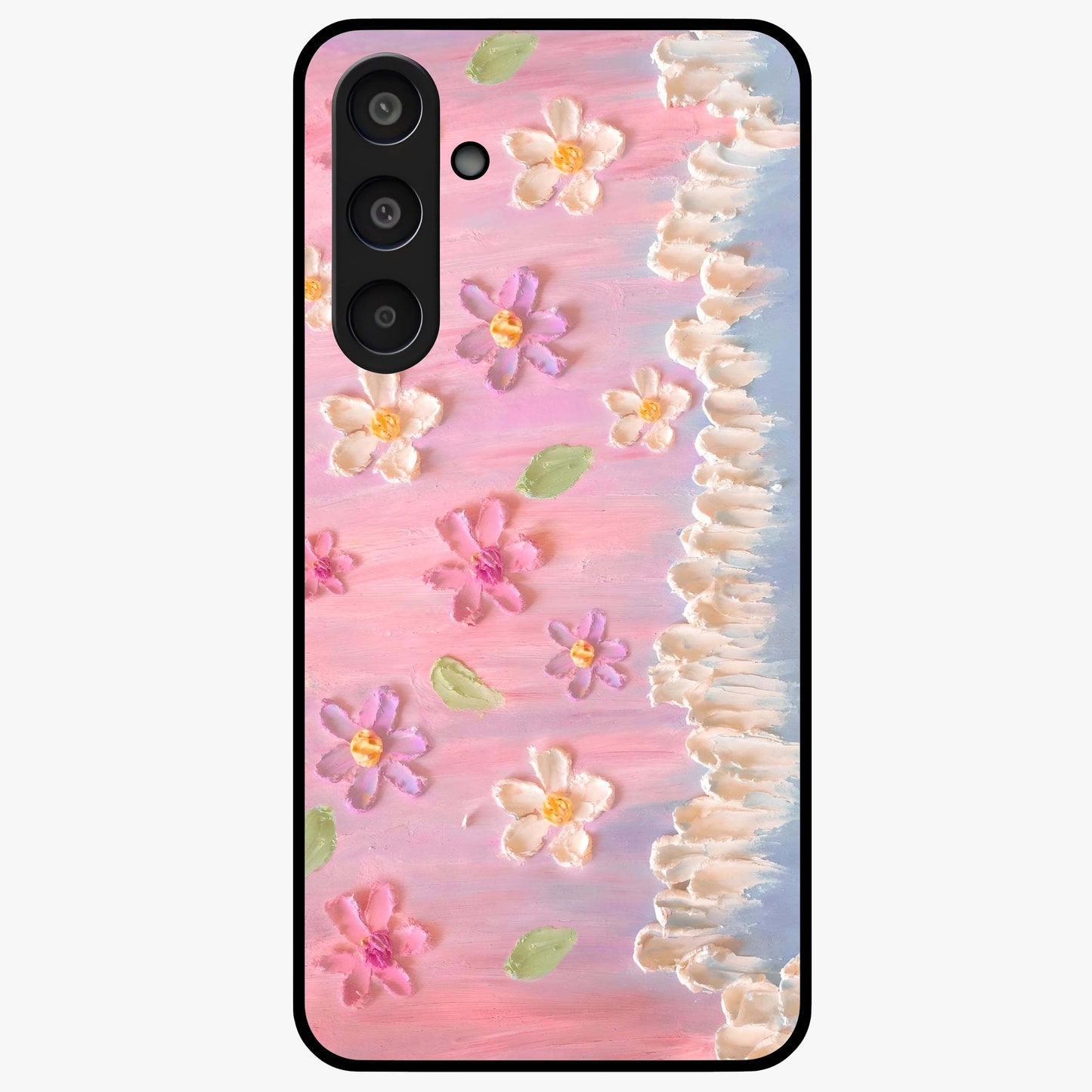 Dreamy Painted Garden Glass Case showing flat back view with artistic painted floral garden artwork and glossy glass finish.