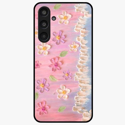 Dreamy Painted Garden Glass Case showing flat back view with artistic painted floral garden artwork and glossy glass finish.