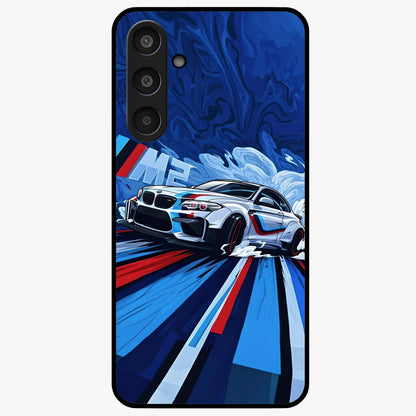 Drift Power Rush Glass Case showing flat back view with dynamic racing inspired artwork and glossy glass finish.