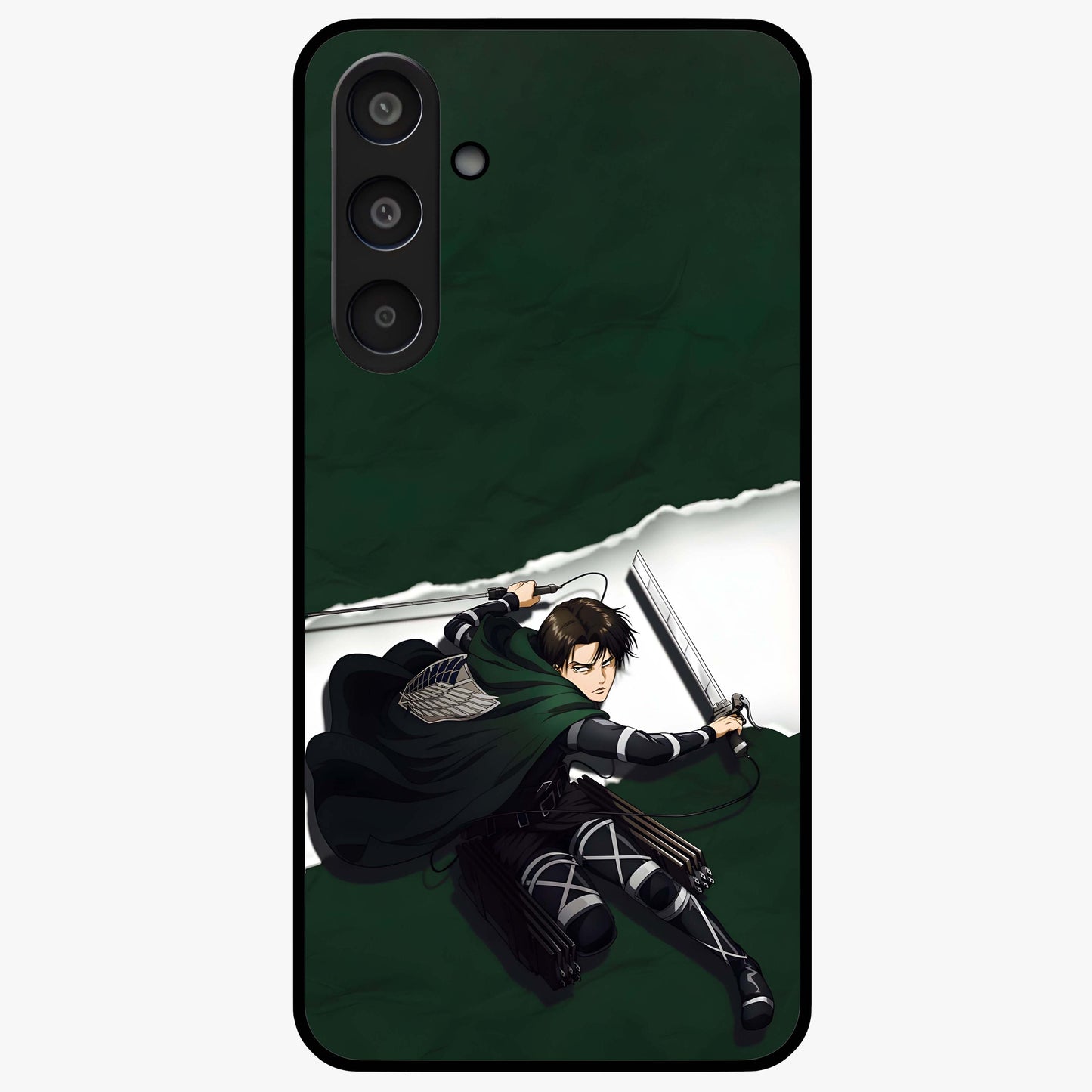 Emerald War Vanguard Glass Case showing flat back view with powerful warrior themed artwork and glossy glass finish.