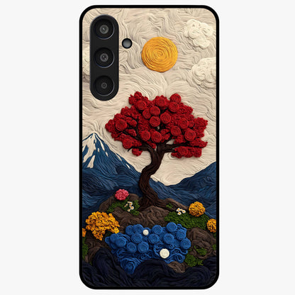 Eternal Nature Tapestry Glass Case showing flat back view with intricate nature tapestry artwork and glossy glass finish.