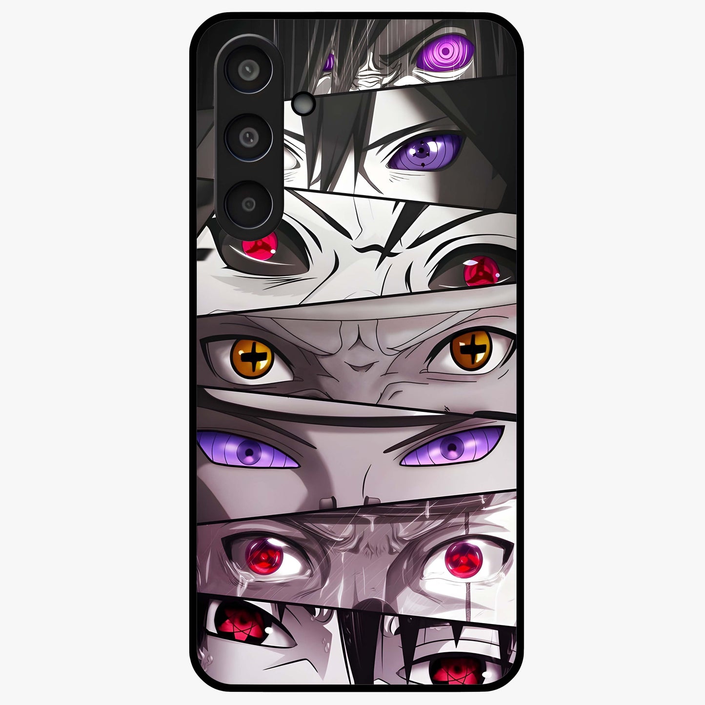 Eyes of Destiny Glass Case showing flat back view with striking eye themed artwork and glossy glass finish.