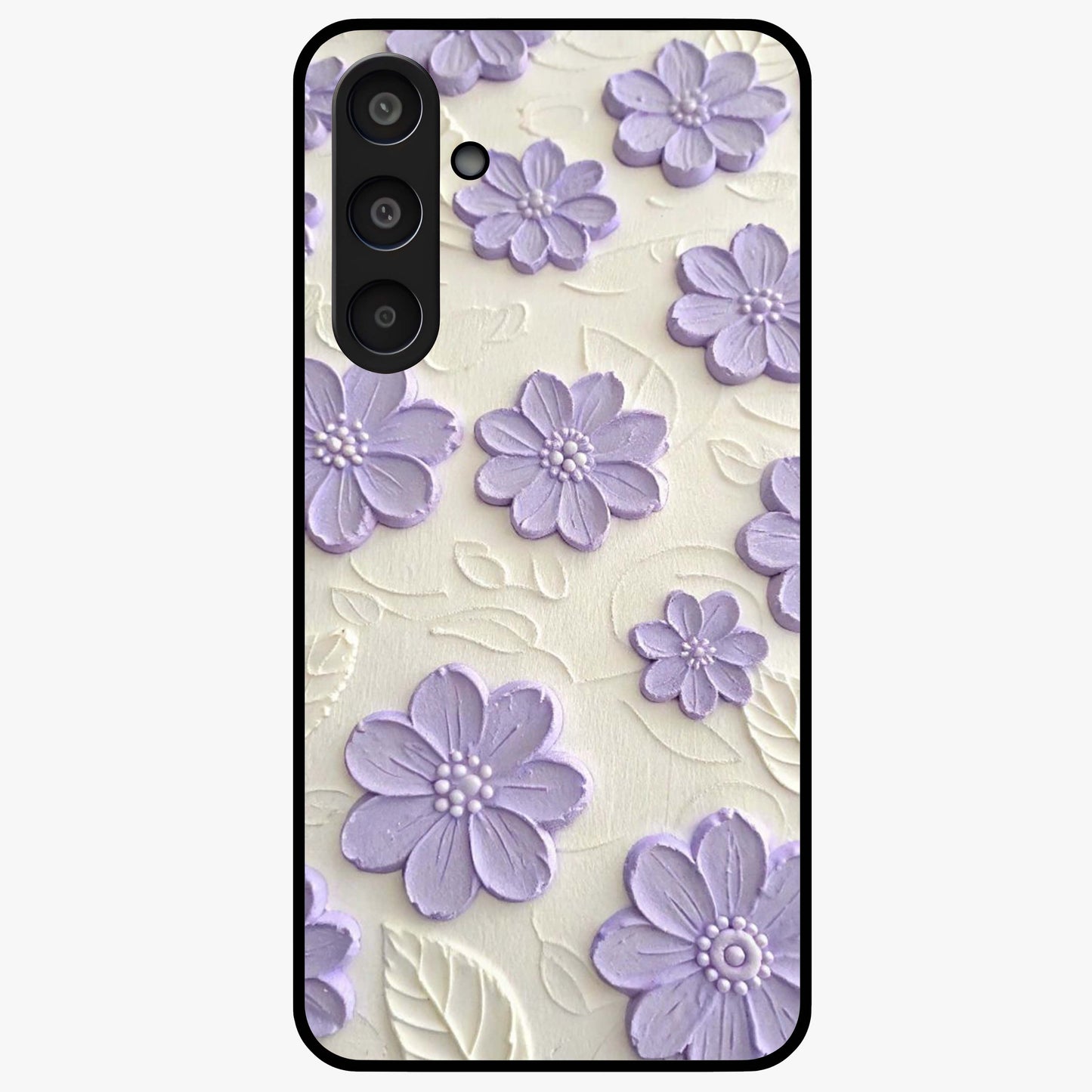 Floral Wall Art With Purple Flowers Glass Case showing flat back view with purple flower artwork and glossy glass finish.