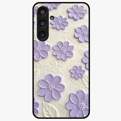 Floral Wall Art With Purple Flowers Glass Case showing flat back view with purple flower artwork and glossy glass finish.