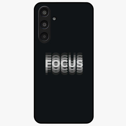 Focus Mode On Glass Case showing flat back view with bold motivational typography design and glossy glass finish.