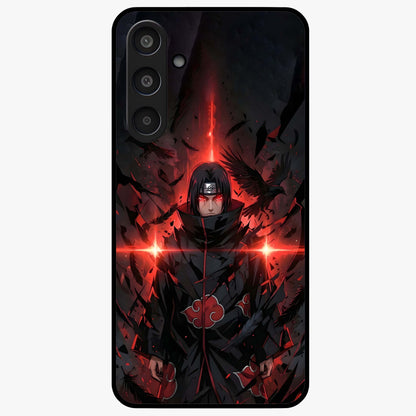 Focused Blade Discipline Glass Case showing flat back view with warrior sword themed artwork and glossy glass finish.