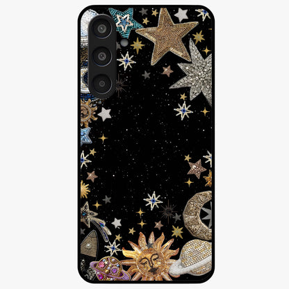 Galactic Jewel Stars Glass Case showing flat back view with sparkling star jewel artwork and glossy glass finish.