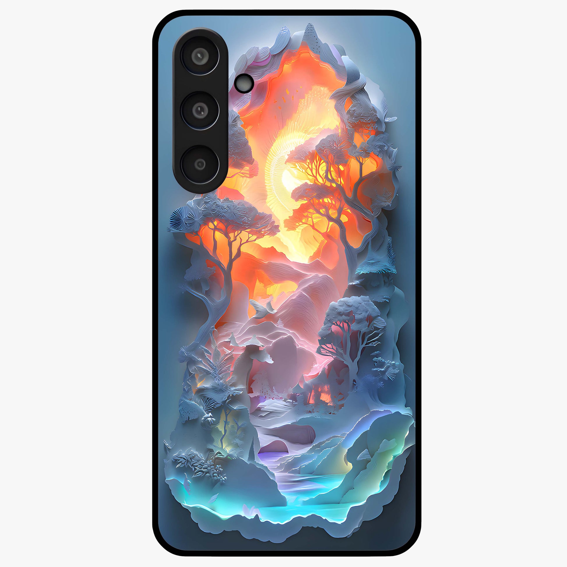 Glow Forest Portal Glass Case showing flat back view with glowing forest portal artwork and glossy glass finish.