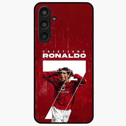 Goal Celebration Legacy Glass Case showing flat back view with football celebration inspired artwork and glossy glass finish.