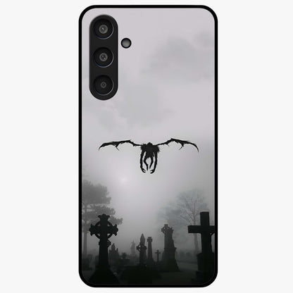 Graveyard Shadow Descent Glass Case showing flat back view with dark graveyard themed artwork and glossy glass finish.