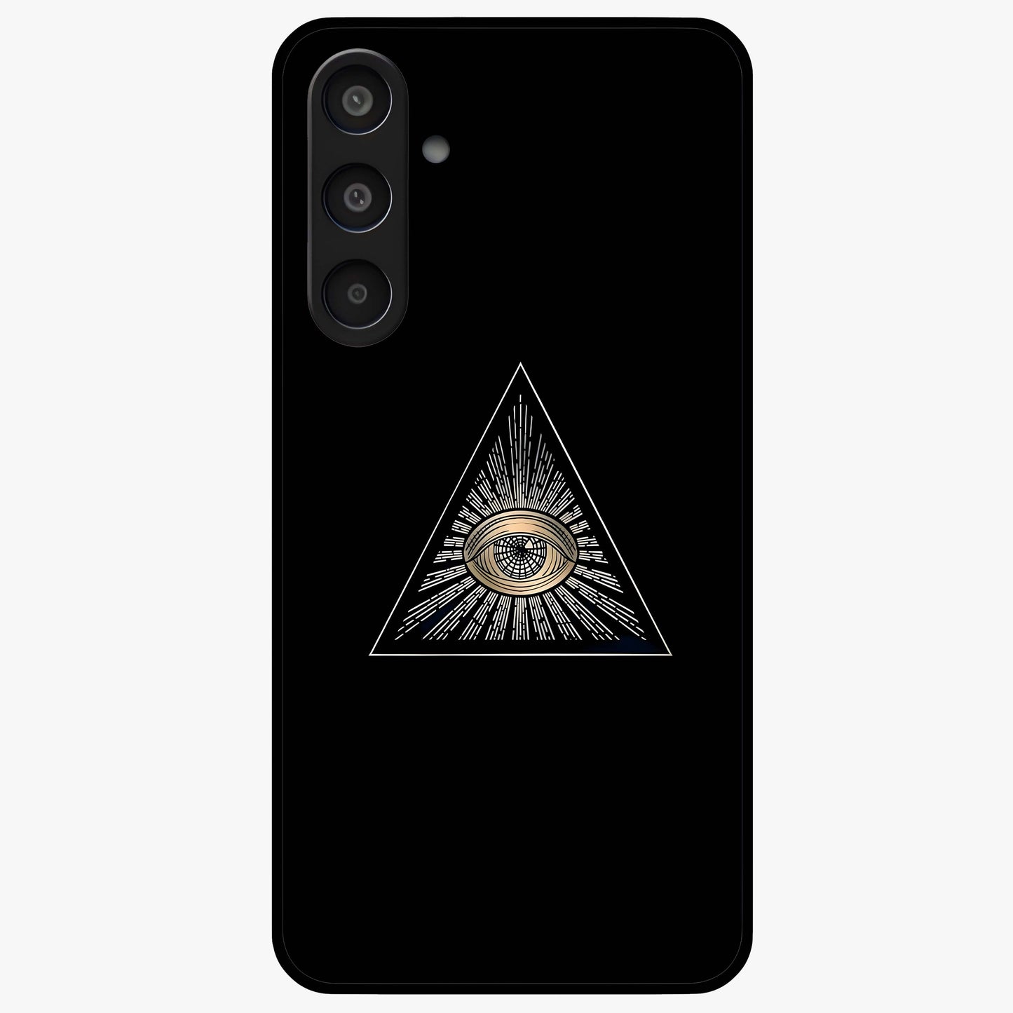 Illuminati Evil Glass Case showing flat back view with mysterious illuminati symbol artwork and glossy glass finish.
