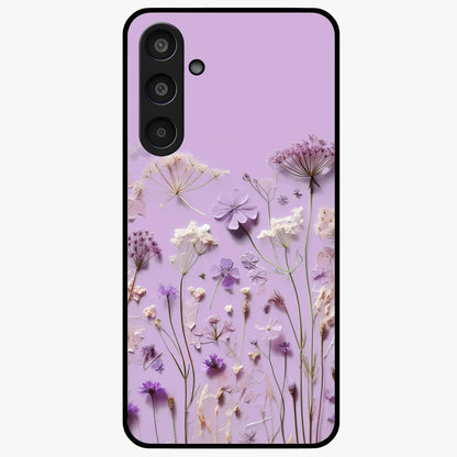 Lavender Blossom Dream Glass Case showing flat back view with soft lavender floral artwork and glossy glass finish.