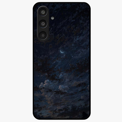 Lunar Veil Silence Glass Case showing flat back view with mystical moon veil artwork and glossy glass finish.