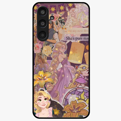 Magical Tangled Dream Glass Case showing flat back view with dreamy tangled artwork and glossy glass finish.
