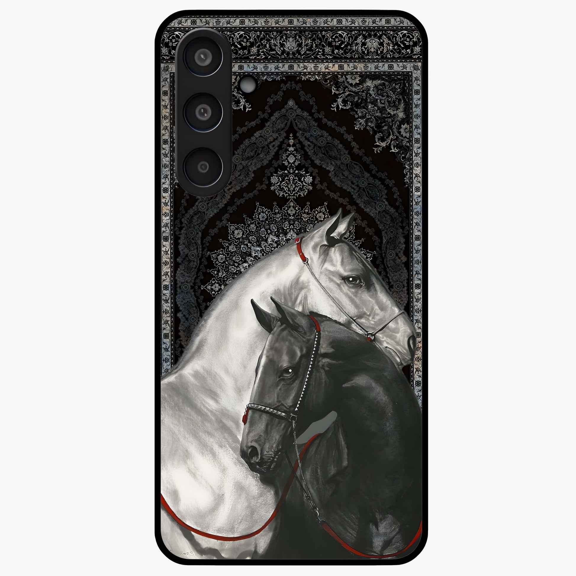 Majestic Ride Legacy Glass Case showing flat back view with powerful automotive inspired artwork and glossy glass finish.