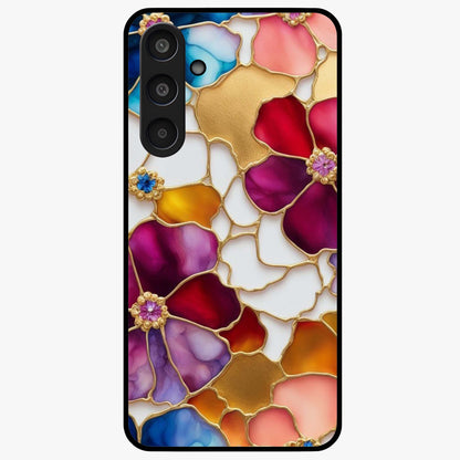 Marble Flower Pattern Glass Case showing flat back view with marble texture floral artwork and glossy glass finish.