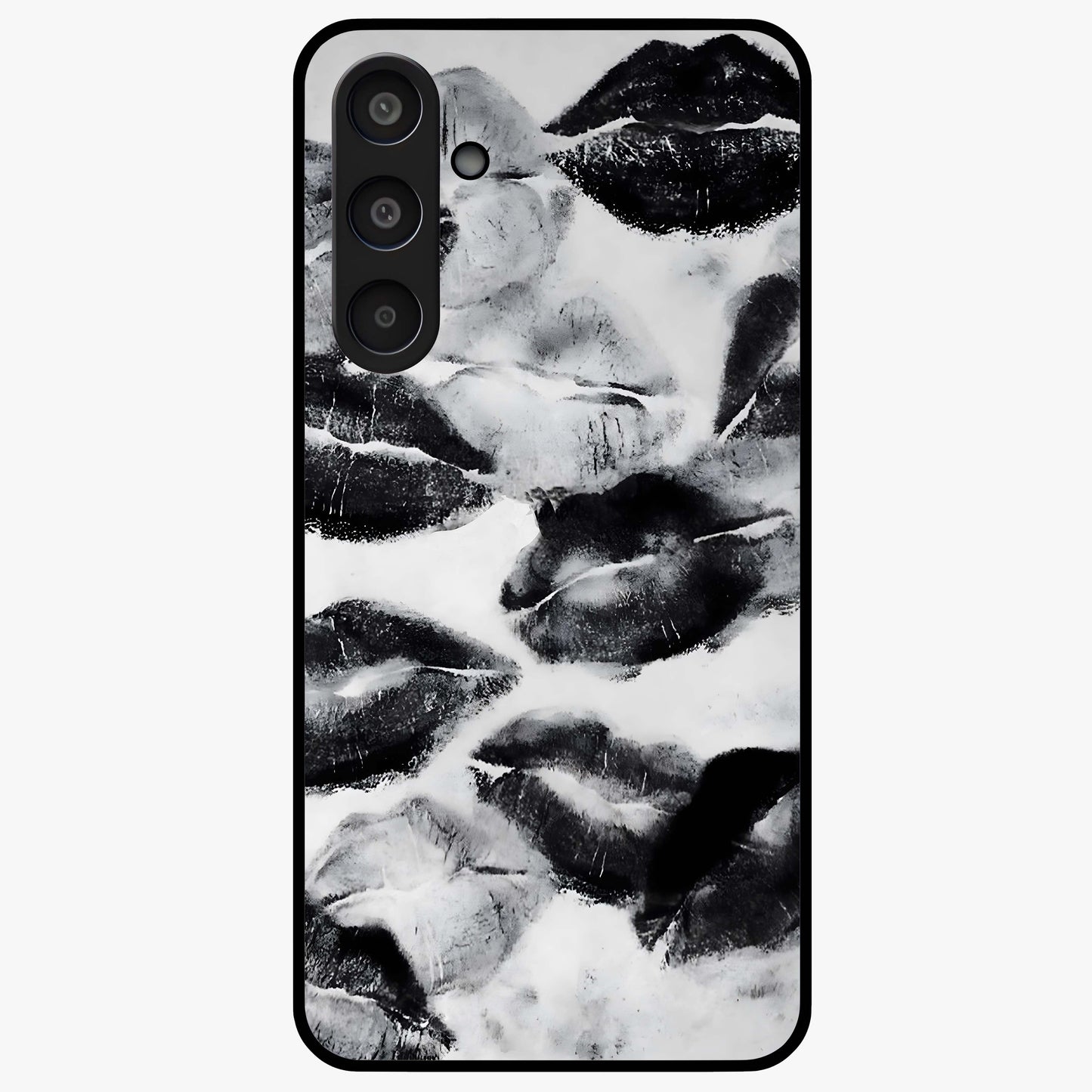 Midnight Kiss Marks Glass Case showing flat back view with lipstick kiss mark artwork and glossy glass finish.